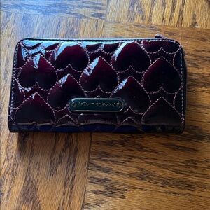 Betsey Johnson Patent Quilted Heart Wallet - Deep Burgundy